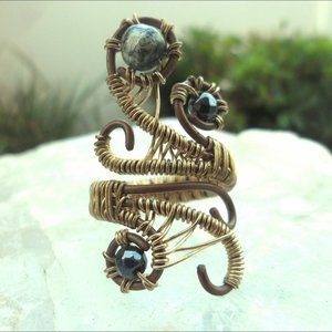 Adjustable Ring Serpentine Hematite Gold 7 8 9 1/2